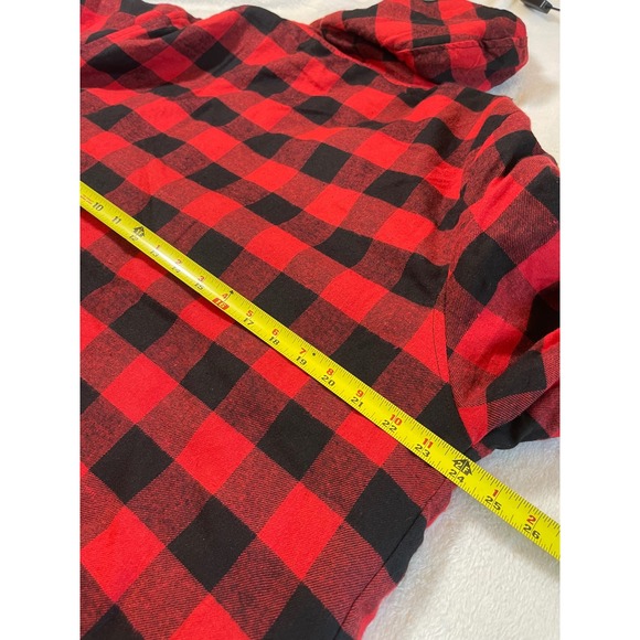 RQQBA Mens XXL Red Black Buffalo Plaid Hooded Full Zip Flannel Shirt Jacket - Picture 7 of 10